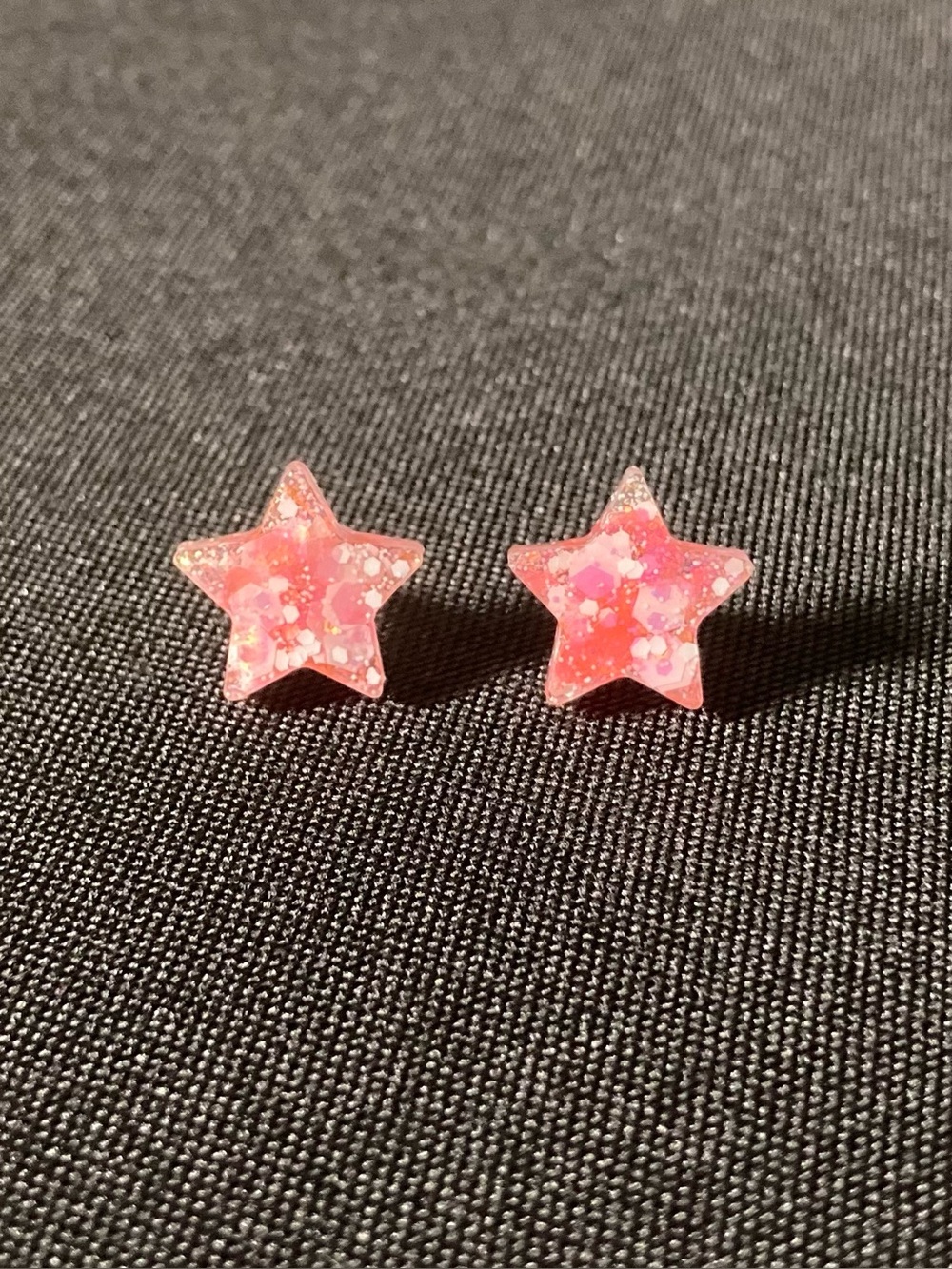 Handmade Pink And White Glitter Resin Star Stud Earrings